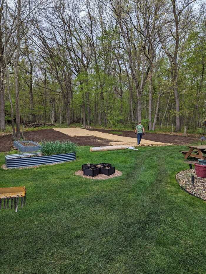 Backyard landscaping with fire pit