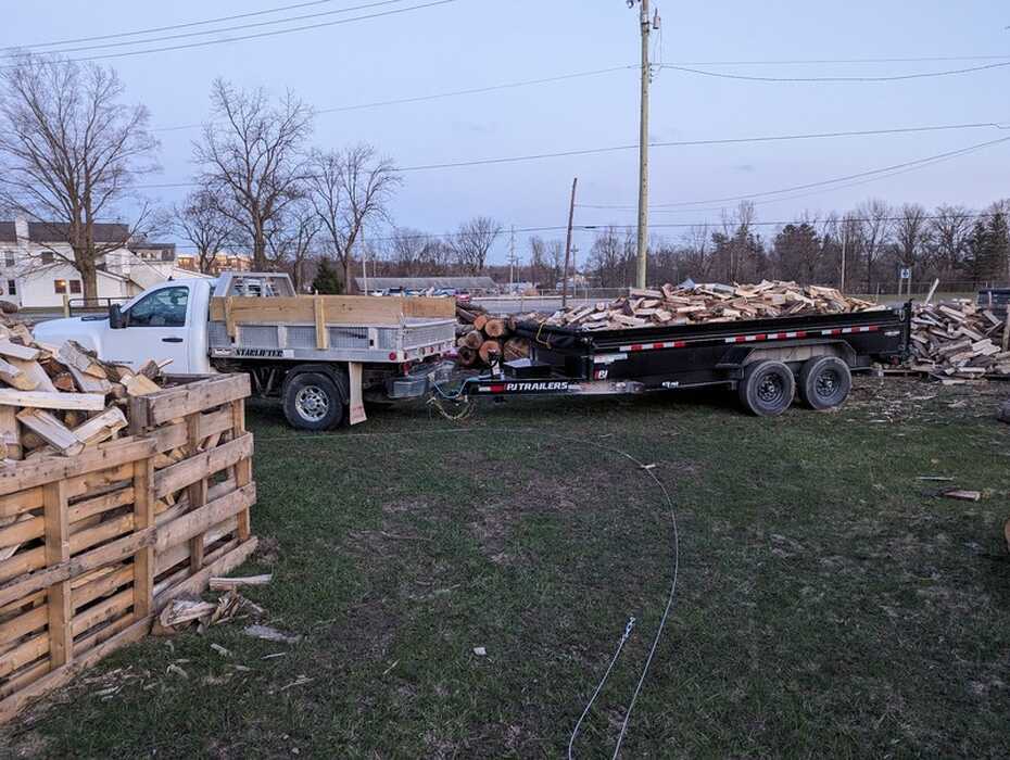 Firewood delivery truck and trailer