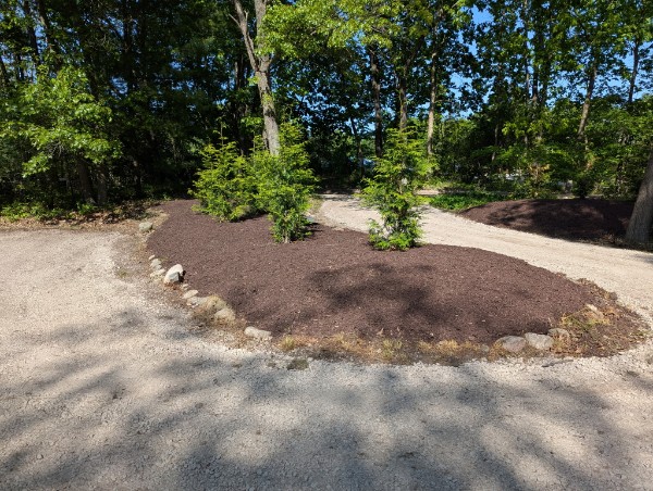 Mulch bed at driveway entrance