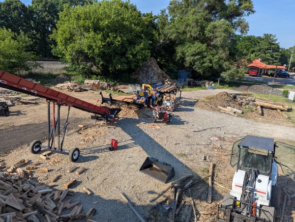 Large firewood splitting and processing operation
